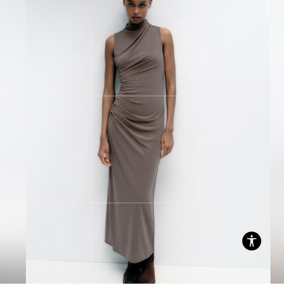 Zara brown draped midi dress - Picture 1 of 4